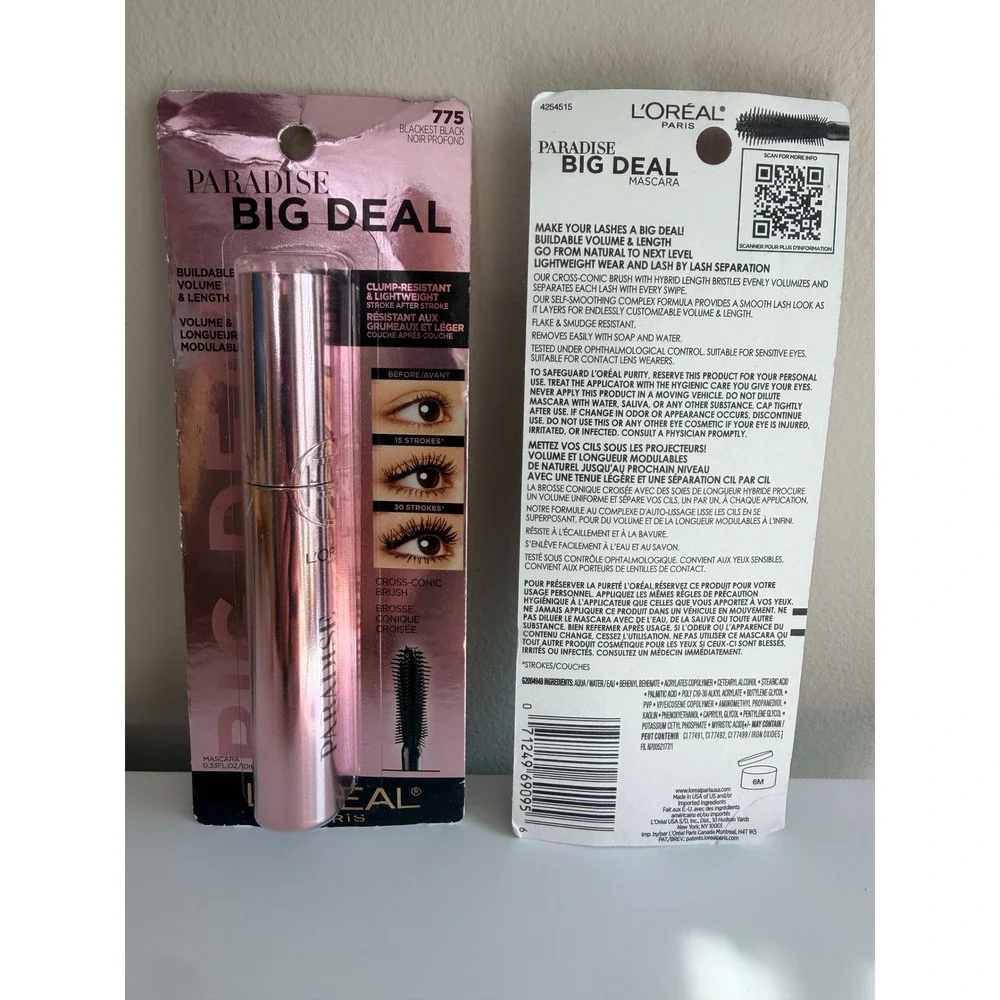 L'Oreal Mascara Unisex 0.33oz Blackest Black Paradise Big Deal 2pk NWT